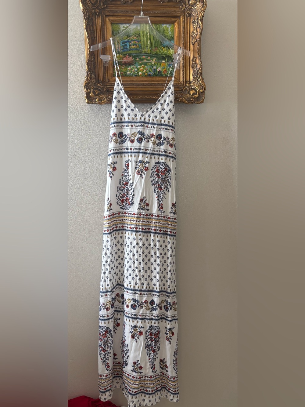 Old Navy White Maxi Dress with Blue and Red Floral Print